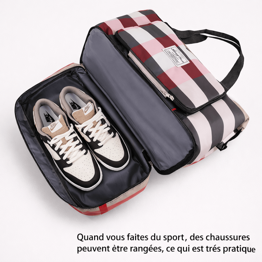 Sac de voyage à carreaux compartiment pour chaussure