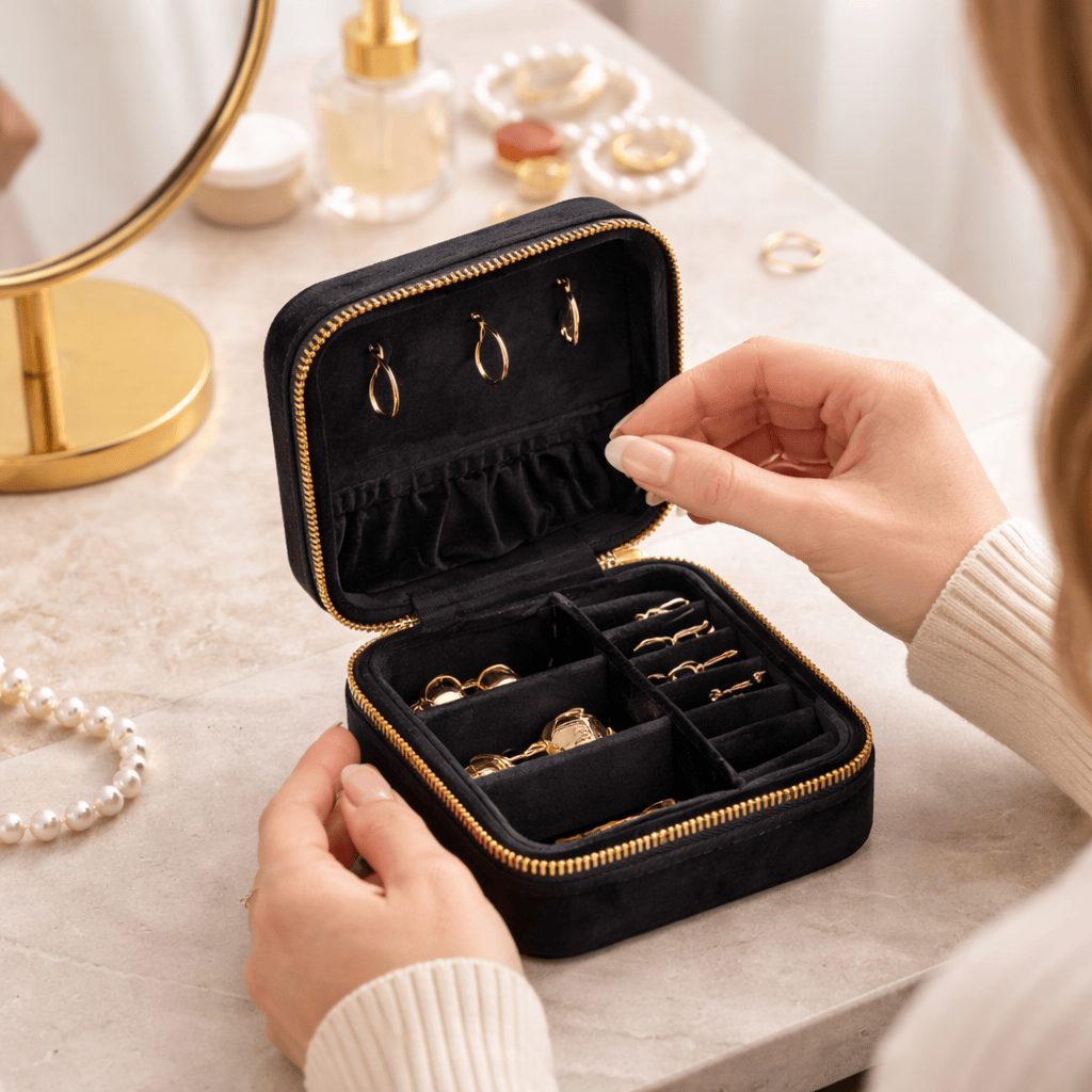 Boîte à bijoux de voyage en velours