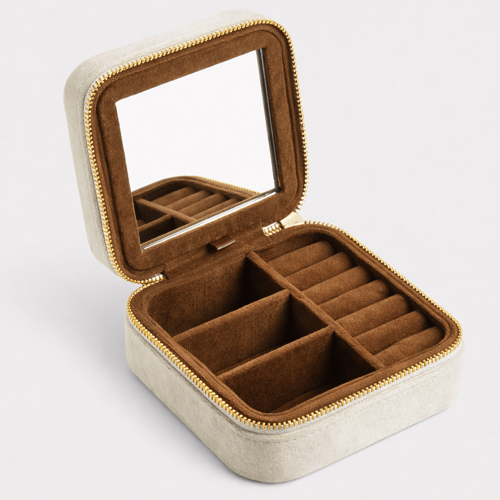 Boîte à bijoux vintage en velours avec miroir
