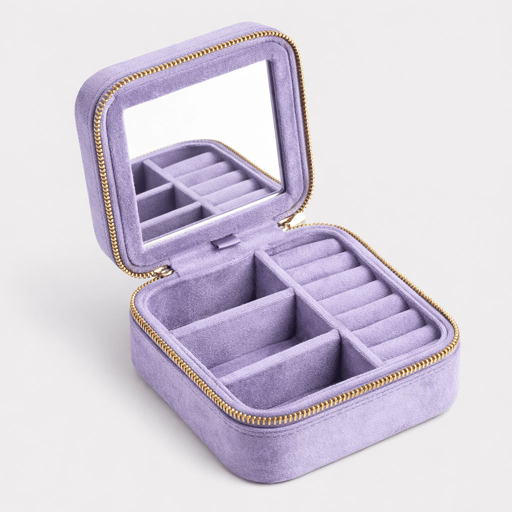 Boîte à bijoux vintage en velours avec miroir