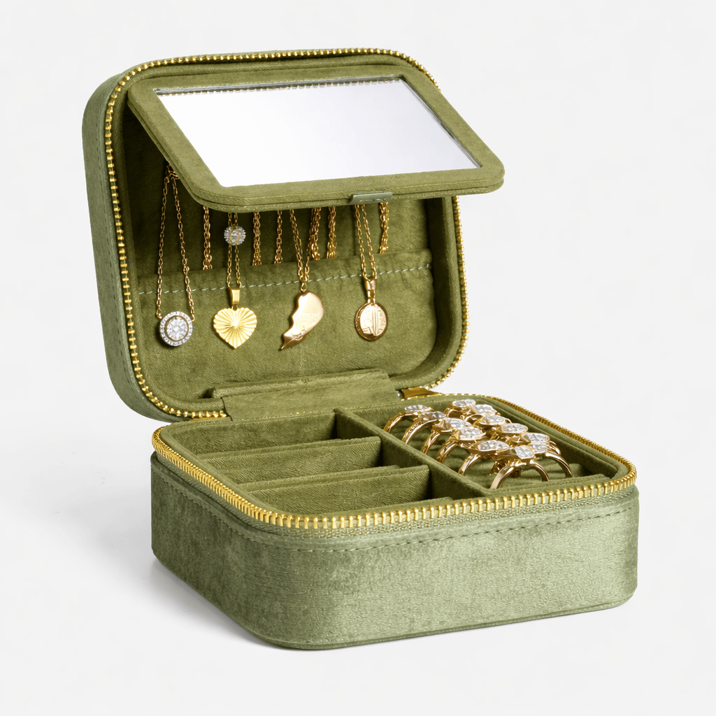 Boîte à bijoux vintage en velours avec miroir