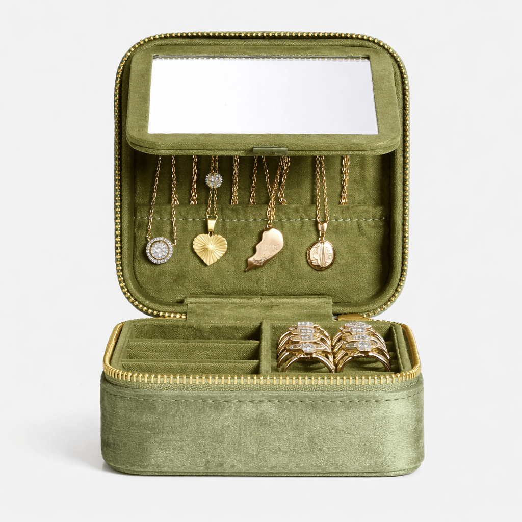Boîte à bijoux vintage en velours avec miroir