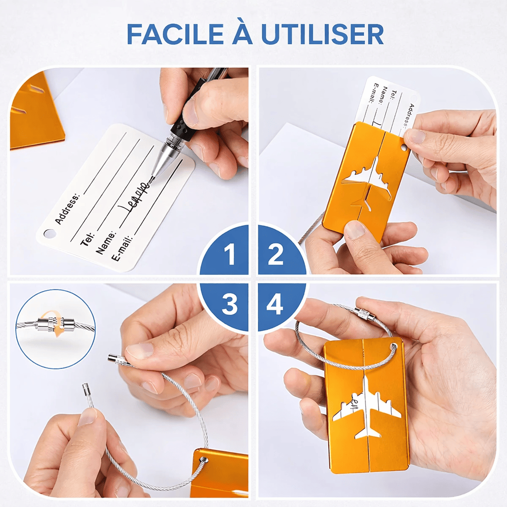Étiquette métallique pour valise