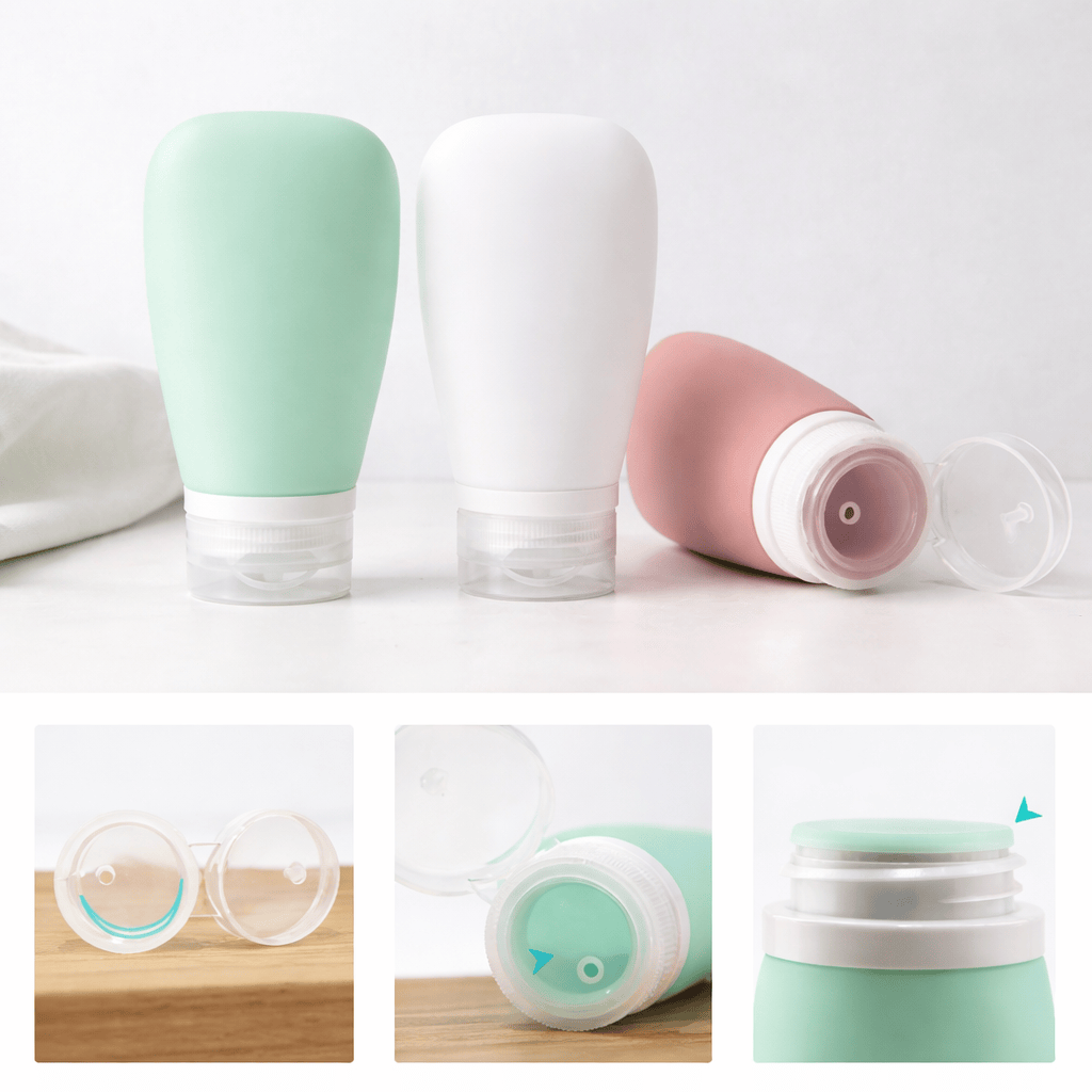 Lot 3 flacons cosmétiques en silicone