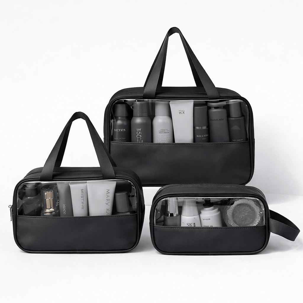 Lot 3 trousse de toilette chic transparente