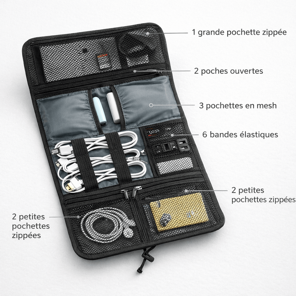 Organisateur de câble pliable grande capacité