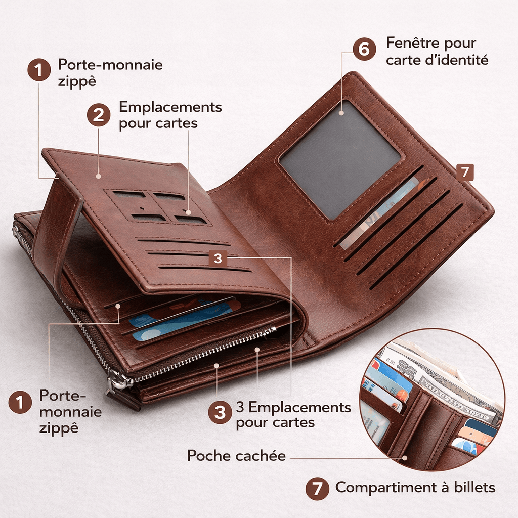 Porte monnaie homme en cuir RFID