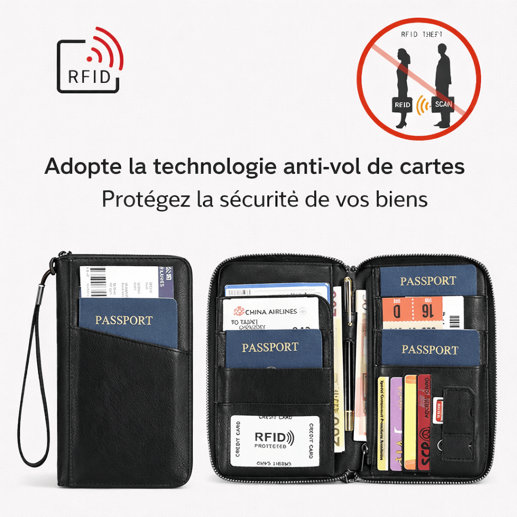 Porte passeport de voyage RFID en cuir PU