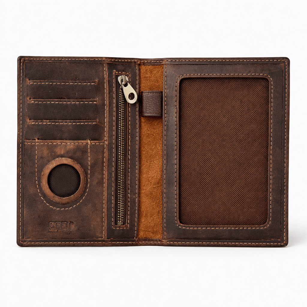 Porte passeport en cuir avec porte-cartes et emplacement AirTag