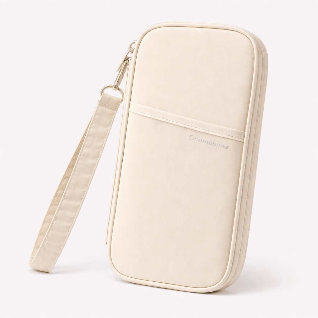 Porte passeport RFID avec porte-cartes et dragonne