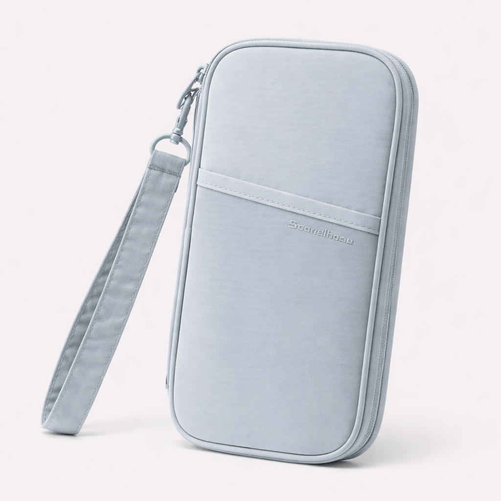 Porte passeport RFID avec porte-cartes et dragonne
