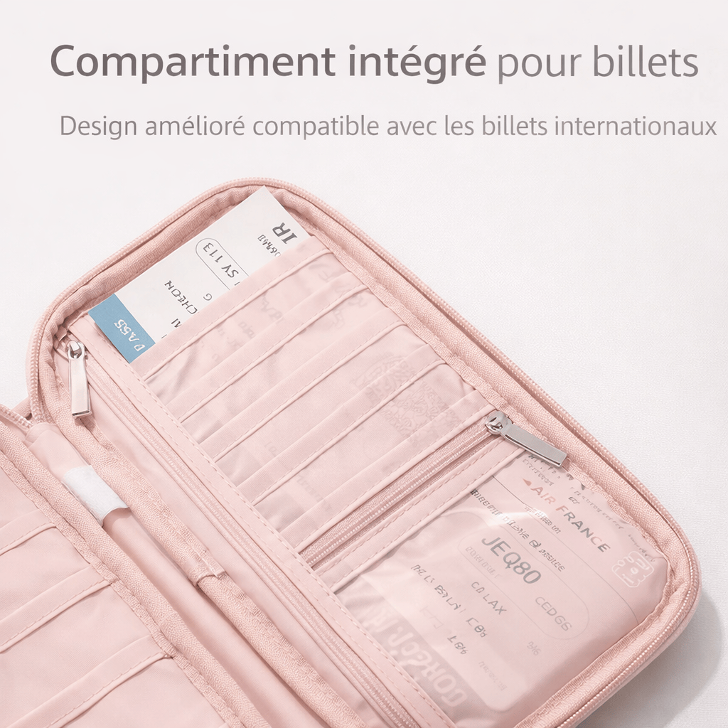 Porte passeport RFID avec porte-cartes et dragonne
