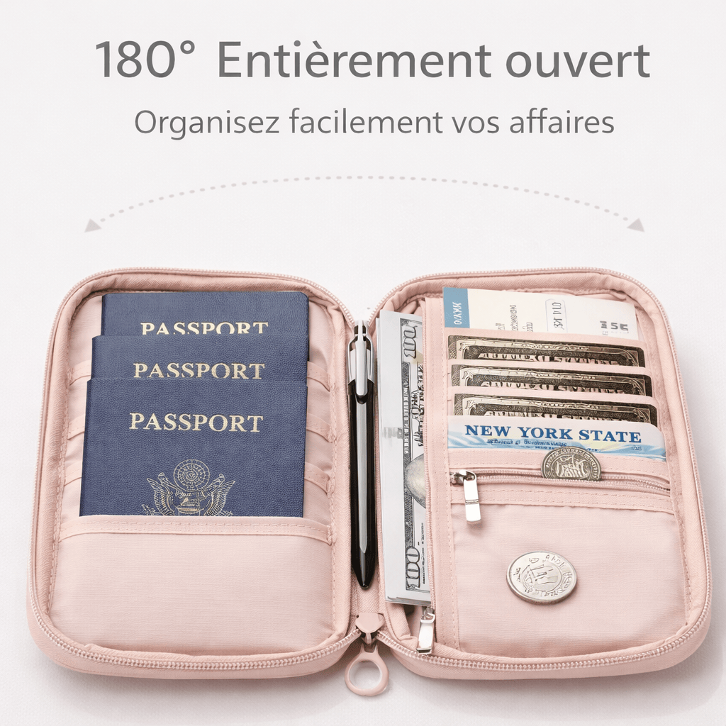 Porte passeport RFID avec porte-cartes et dragonne
