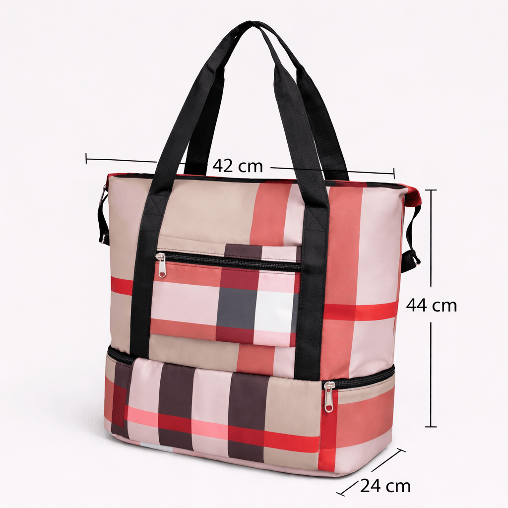 Sac de voyage à carreaux compartiment pour chaussure