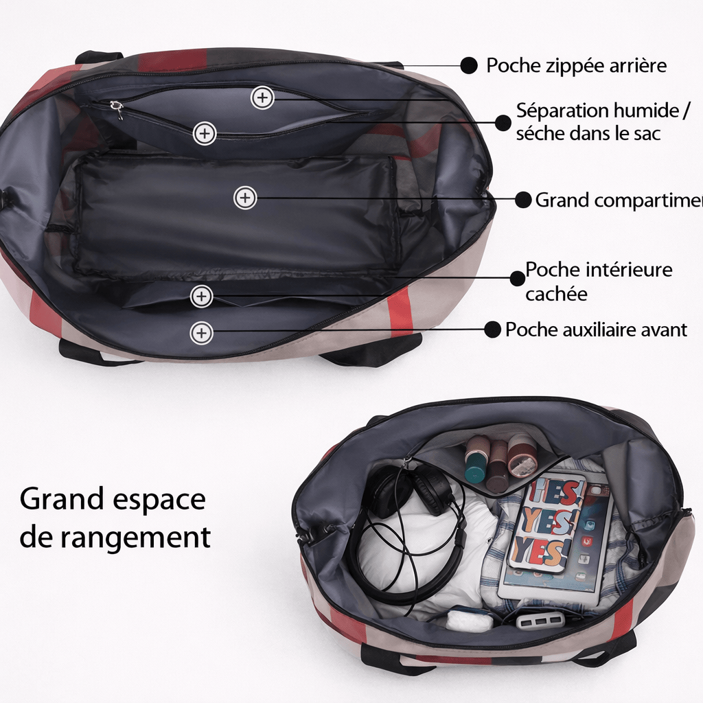 Sac de voyage à carreaux compartiment pour chaussure