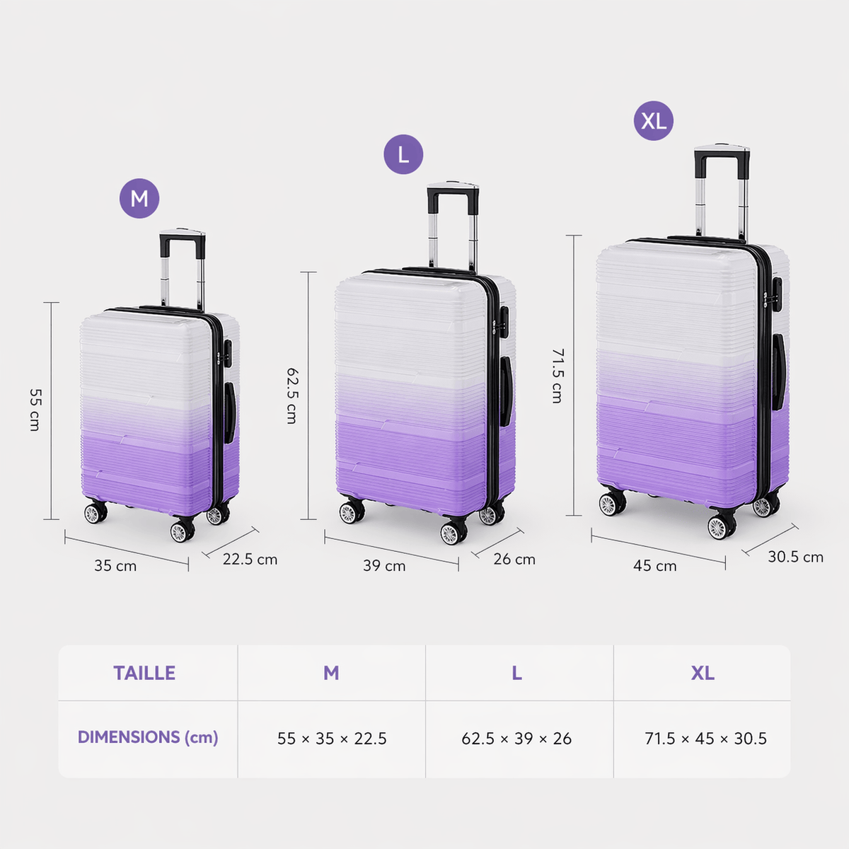Set 3 valises colorées