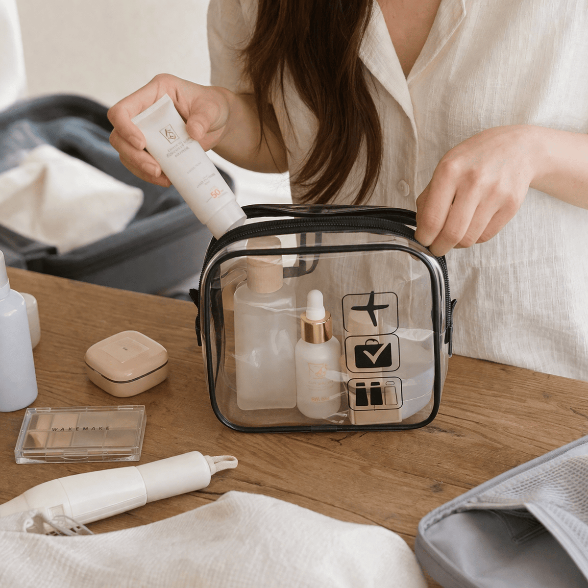 Trousse de toilette grande capacité transparente pour avion