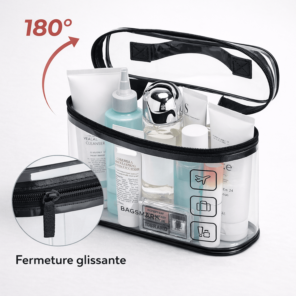 Trousse de toilette transparente pour avion