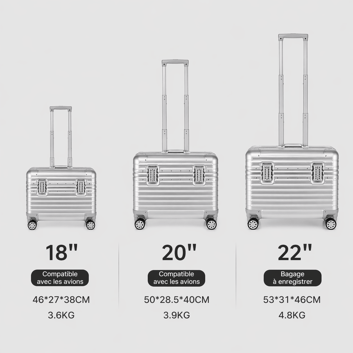 Valise cabine aluminium horizontale