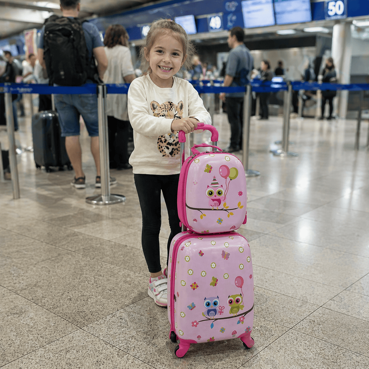 Valise enfant rose motif oiseaux
