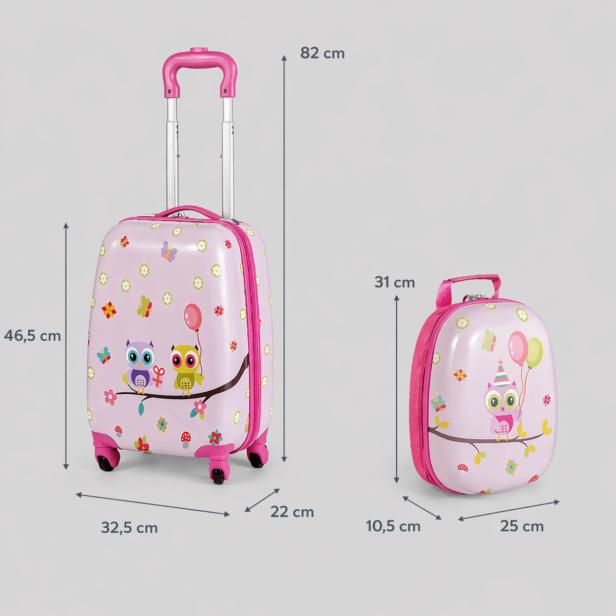 Valise enfant rose motif oiseaux